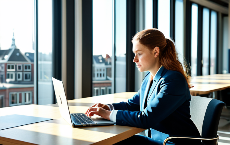 글로벌 비즈니스 분야 취업을 위한 전략 - Modern Office Scene**
"A professional, fully clothed businesswoman in a modern, bright office in Am...
