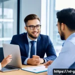 Home 22 글로벌 비즈니스 실무와 이론의 차이점 - A diverse international business team in a modern office setting, featuring professionals from Dutch...