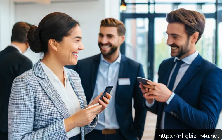 글로벌 비즈니스 분야 취업 시 고려사항 - A professional international business networking event set in a modern conference hall in Amsterdam,...